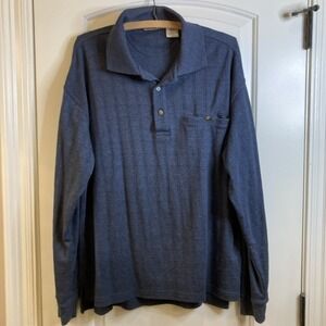 Vintage LD Sport Collection Knit Long Sleeve Polo Shirt Blue Black Large Outdoor